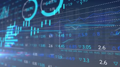 animación del procesamiento de datos estadísticos y del mercado de valores contra un fondo azul