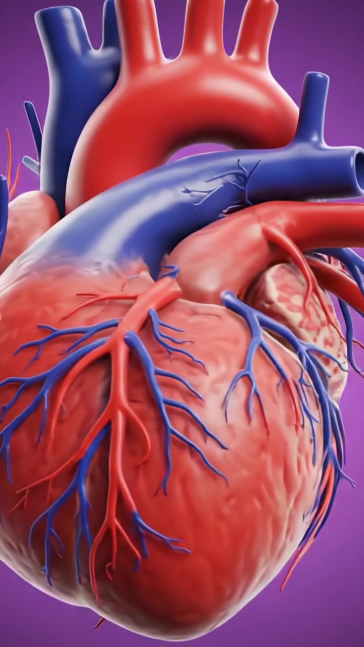 Detailed Anatomical Representation of a Human Heart Highlighting Vascular Structures and Color Variation in Arteries and Veins