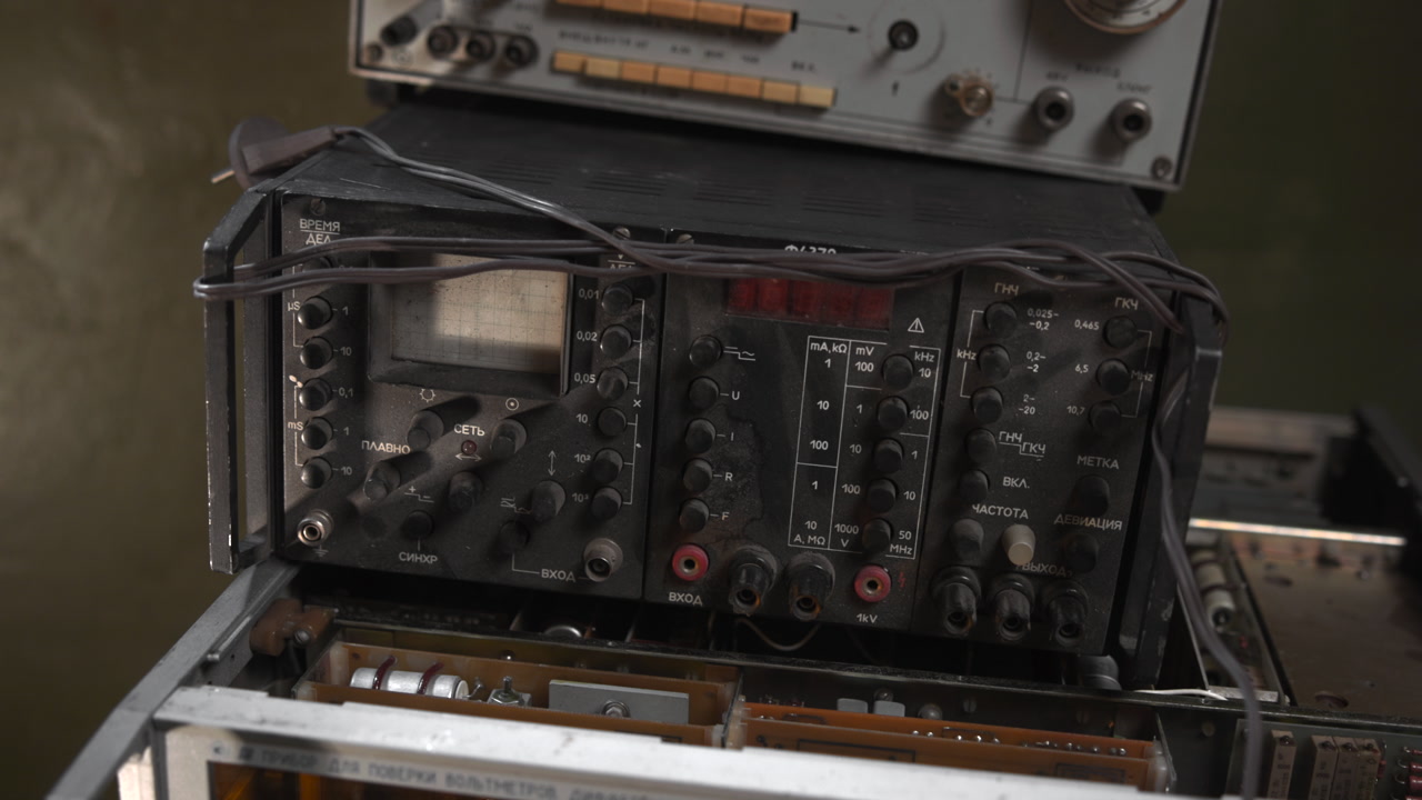 Open Radio Receiver Module With Wires, Close Framing Of Front Panel Knobs And Meters As Restoration Specialist . Media
