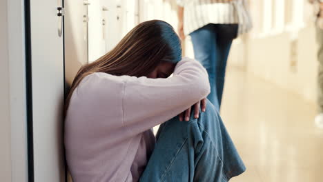 sad, depression and student on floor in college