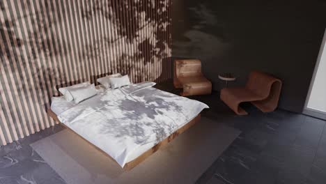 Modern-apartment-bedroom-shadows-plant-tree-on-the-wall-moved-by-gently-summer-wind-breeze-Architecture-interior-design-concept-3d-rendering-animation