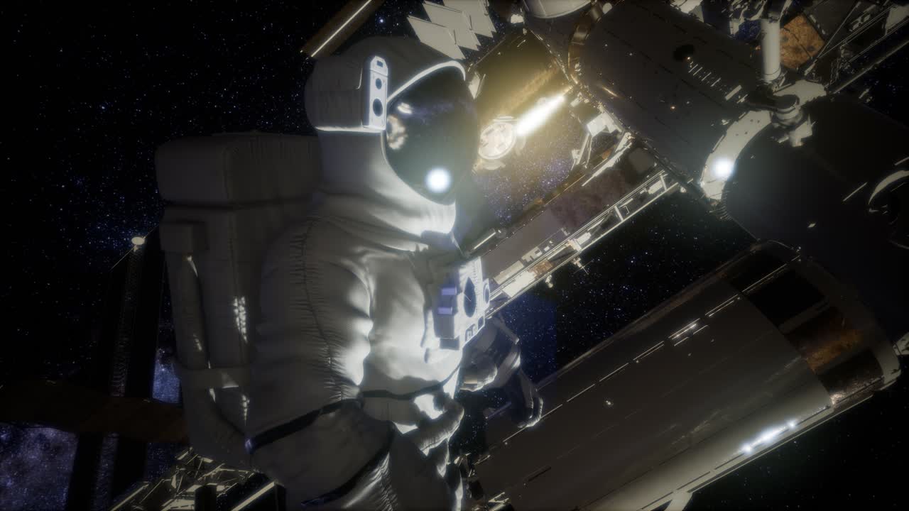 Astronauta all'esterno della Stazione Spaziale Internazionale durante una passeggiata spaziale