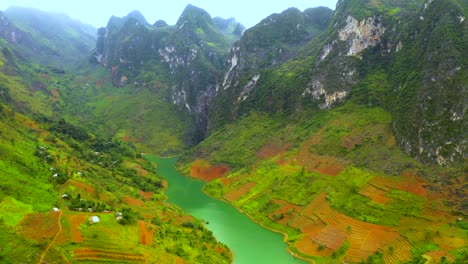 aerial view of the magnificent nho que river with its turquoise blue green water in the gorgeous ma pi leng pass in northern vietnam