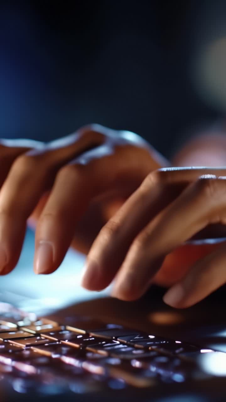 A close-up view of hands typing on a keyboard, showcasing focus and precision in a digital environment, highlighting the art of typing and technology's influence