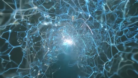 light travels through a complex neural network, illustrating connections within the brain's intricate structure