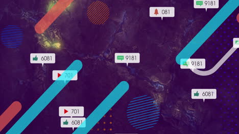 icons and notifications overlaying colorful animation on dark abstract background