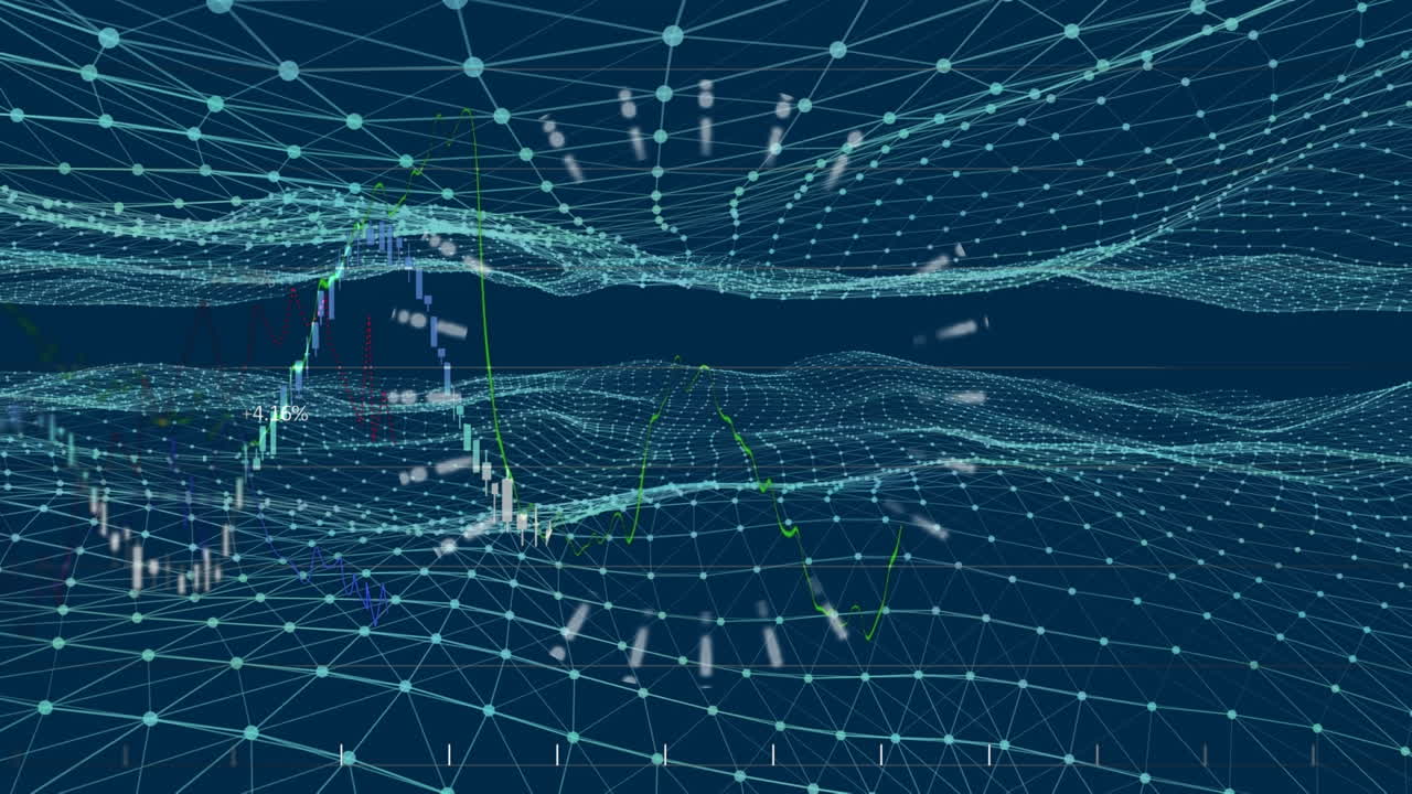 Animation of data processing over light spots on black background