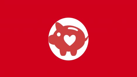 Animation-of-piggy-bank-with-heart-icons-over-red-background