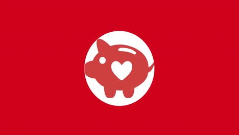 animation of piggy bank with heart icons over red background