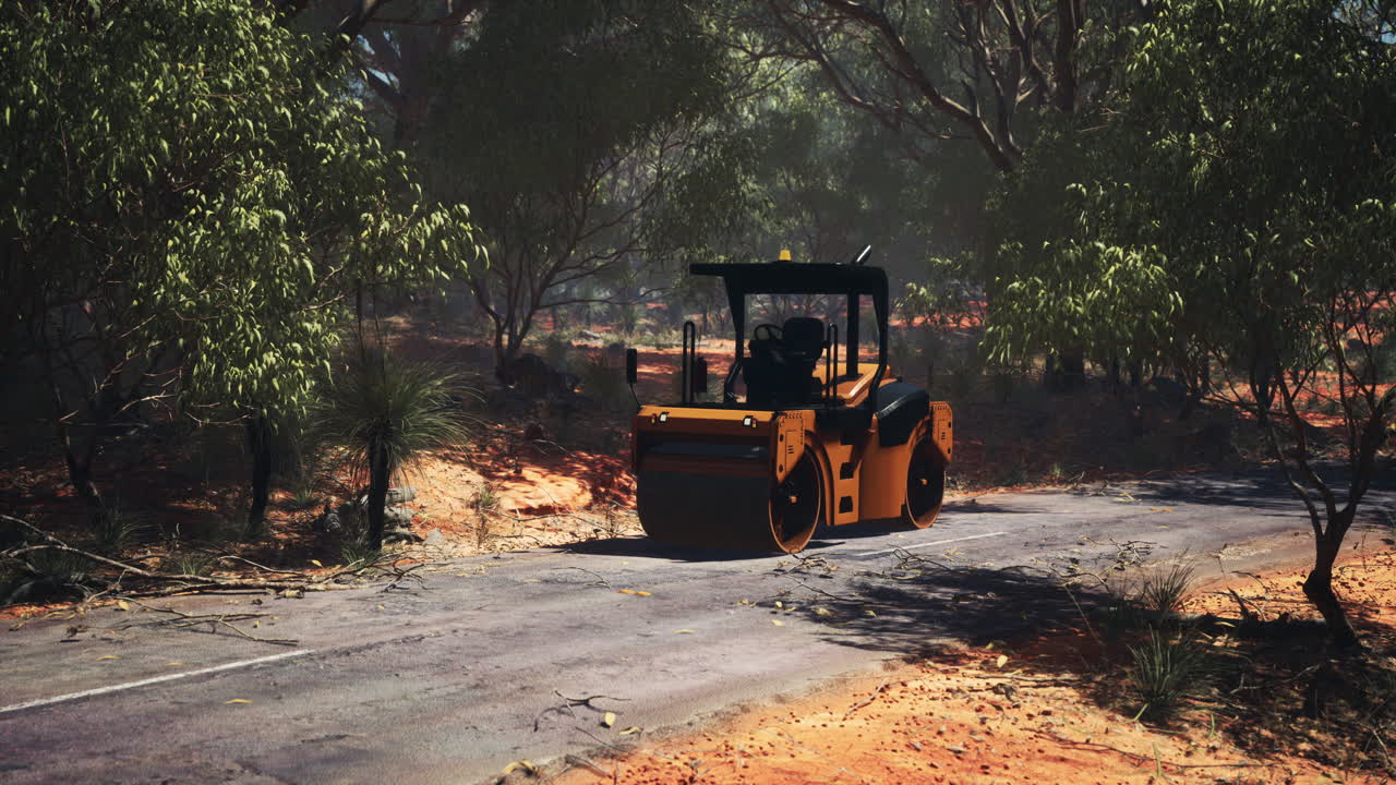 숲 속 의 도로 롤러 트랙터