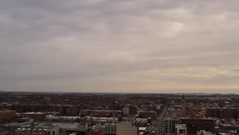 an aerial view of sheepshead bay brooklyn on a cloudy day in the winter