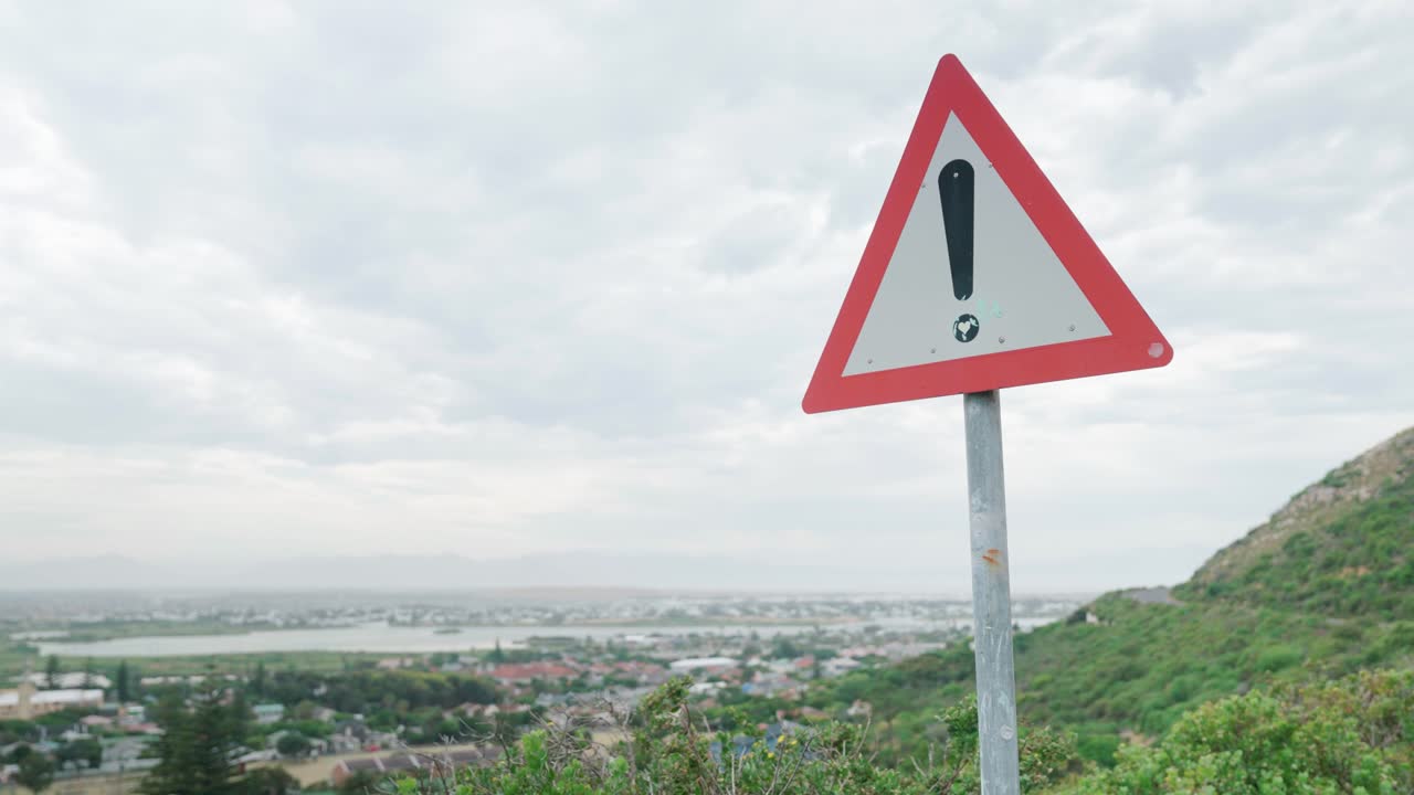 Warning sign with beach in the background