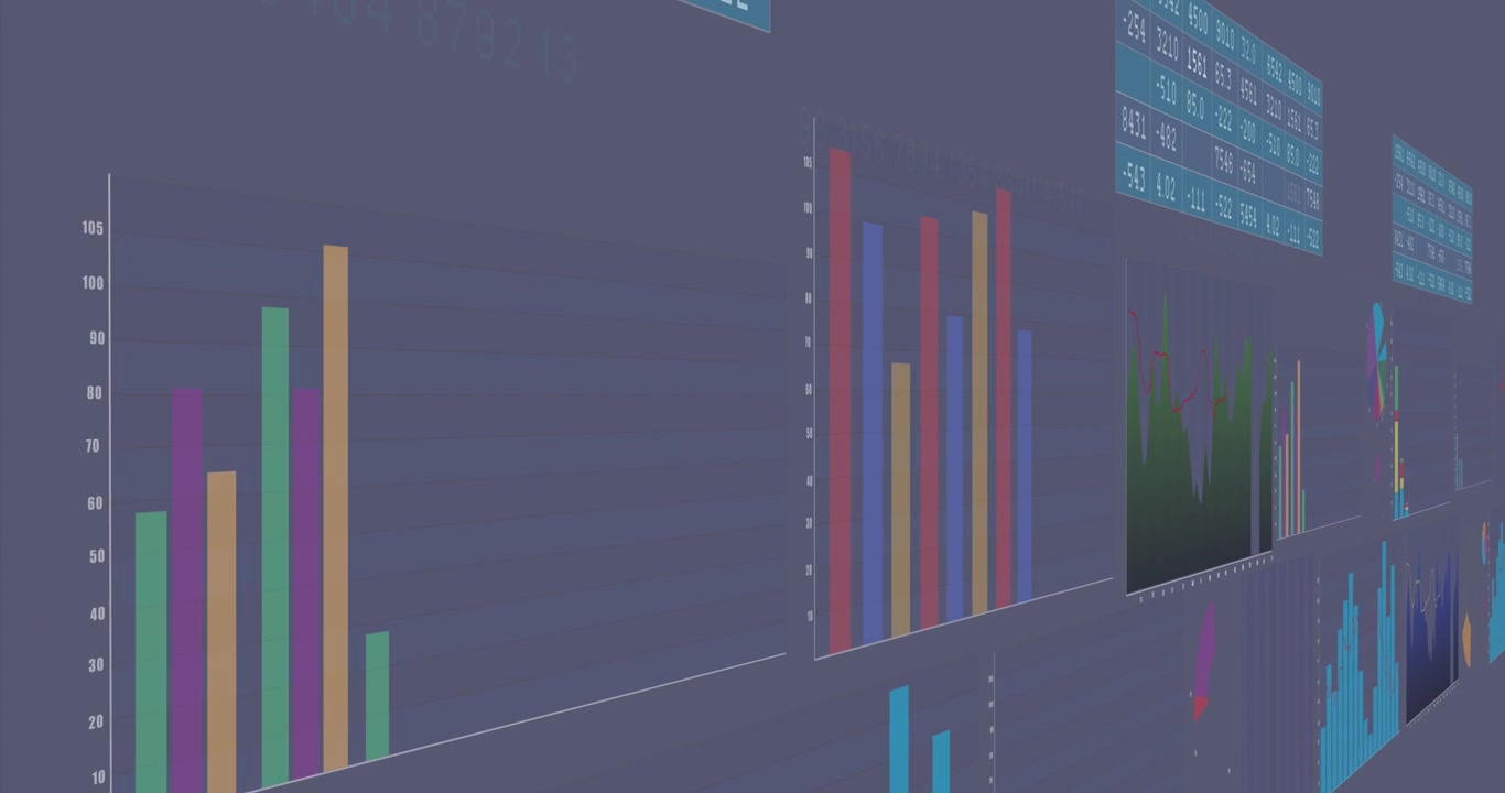Animation of interface with statistical data processing against grey background