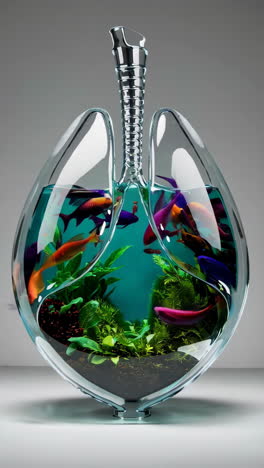 abstract fish tank in the shape of lungs