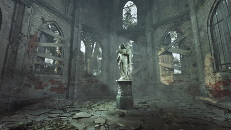 angel statue in a ruined church