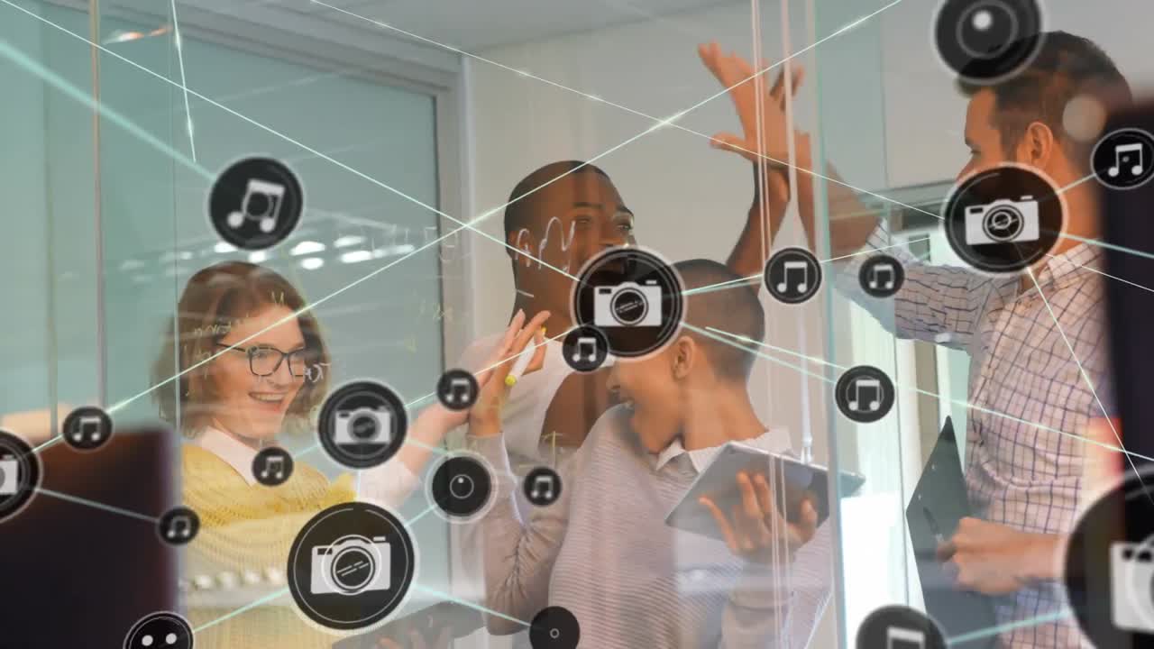 animación de la red de conexiones con iconos sobre colegas de negocios