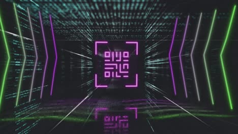 animation of qr code glowing over data processing