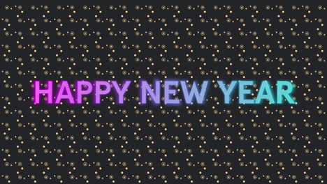 animation of happy new year text over green fireworks