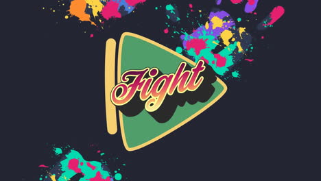 animación del texto de lucha sobre gráficos y formas coloridas