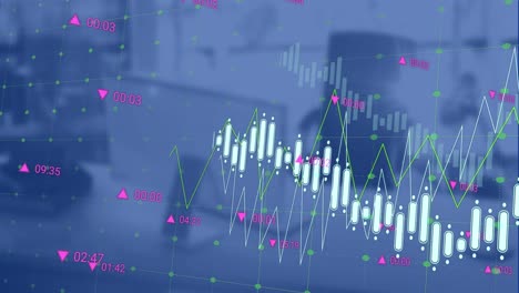 Animación-Del-Procesamiento-De-Datos-A-Través-De-La-Red-Grid-Contra-El-Escritorio-De-Oficina.