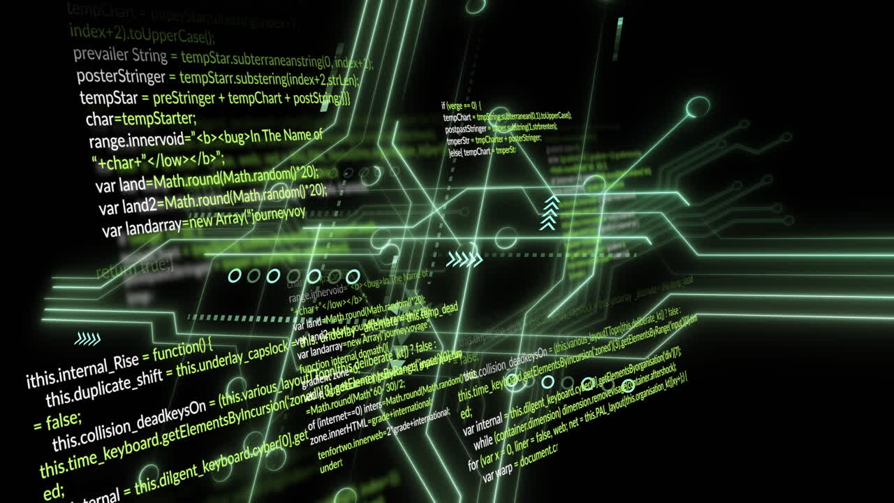 animación de codificación binaria y procesamiento de datos sobre fondo negro