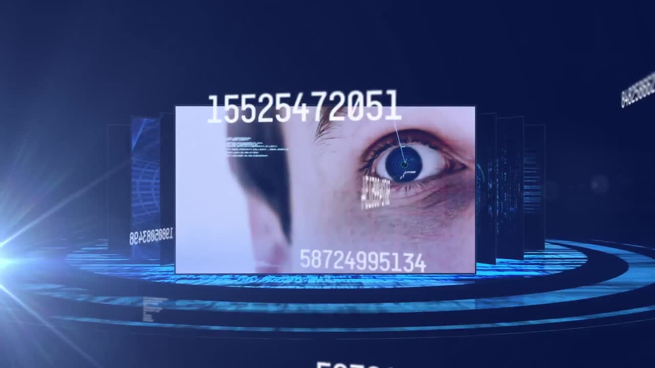 animación del cambio de números y procesamiento de datos a través de pantallas de seguridad en línea