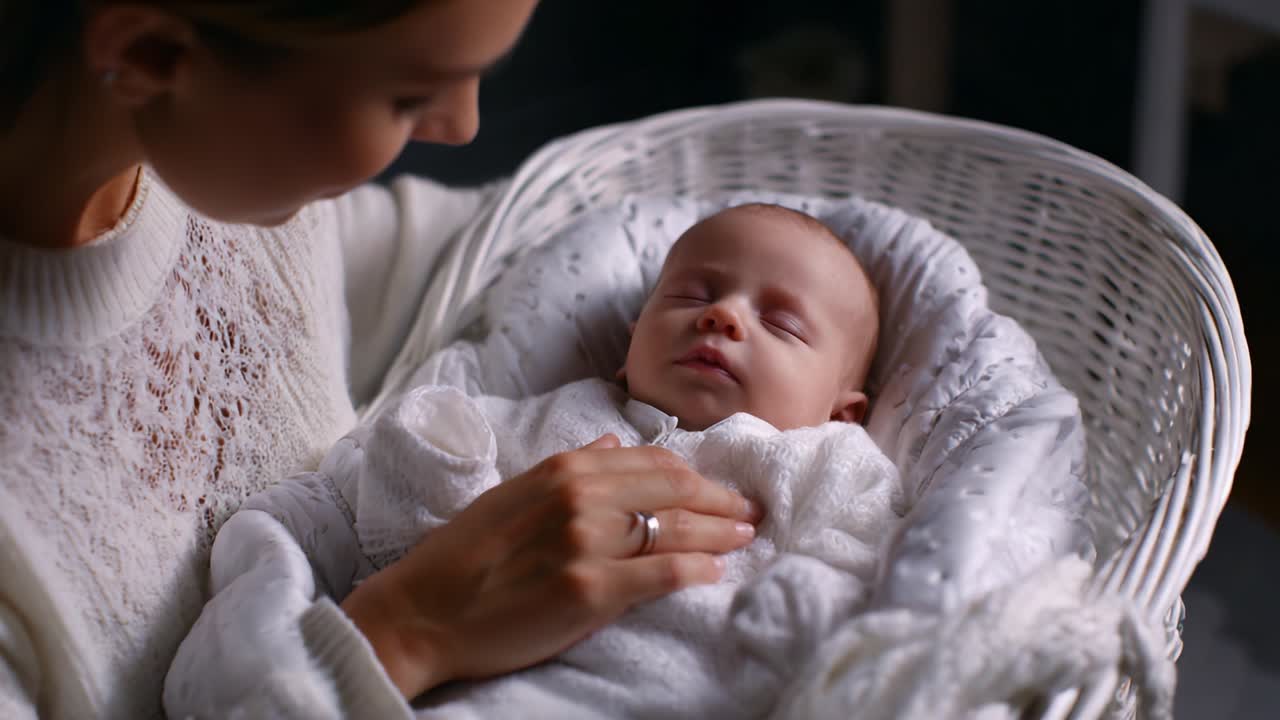 Un tenero momento condiviso tra una madre e il suo bambino sereno, avvolto calorosamente in una coperta accogliente, che cattura l'essenza dell'amore e della serenità in questa ambientazione tranquilla