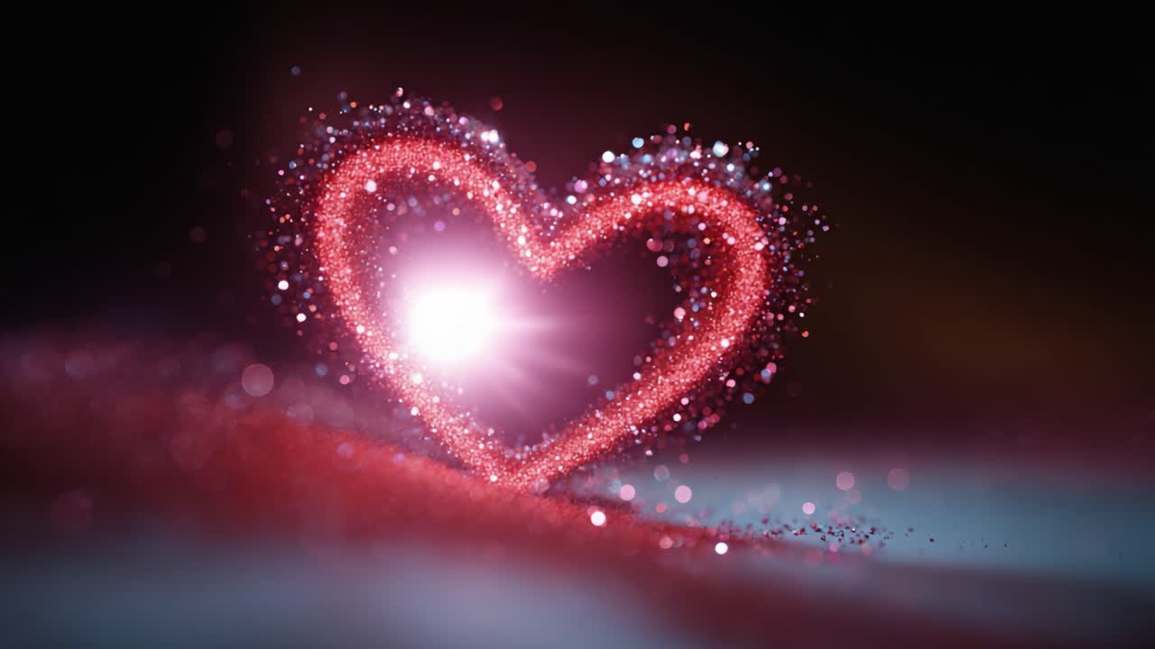 Un'immagine mozzafiato di un cuore scintillante illuminato da una fonte di luce radiosa, con uno sfondo leggermente sfocato, che evoca sentimenti di amore e passione