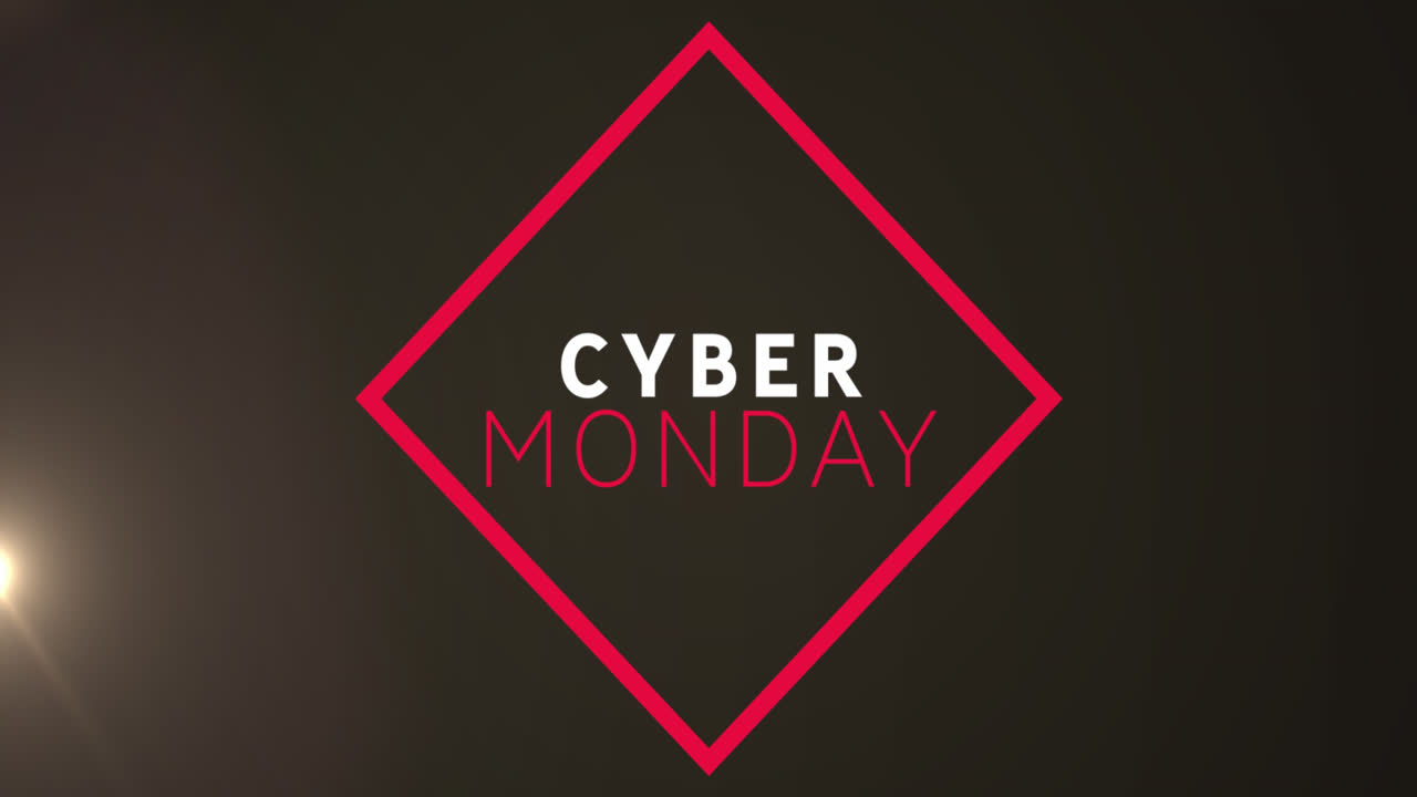Animation af Cyber Monday tekstbanner og lyspunkt mod sort baggrund