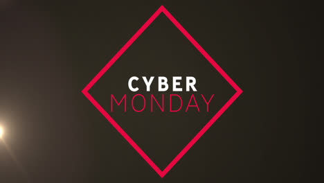 animación del banner de texto de cyber monday y un punto de luz contra un fondo negro