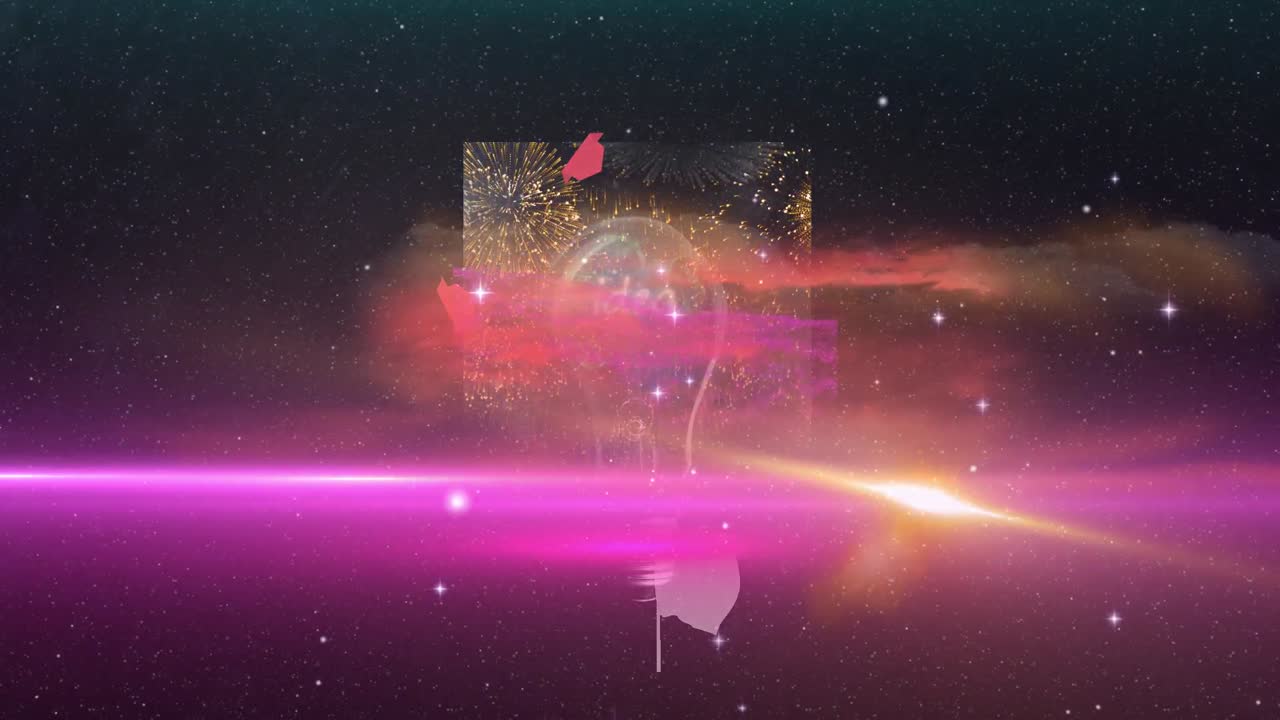 검은 바탕에 모양과 전구 위에 빛의 흔적과 반점의 애니메이션