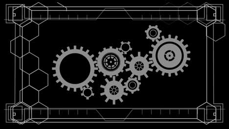 animation of network of cogs spinning and data processing