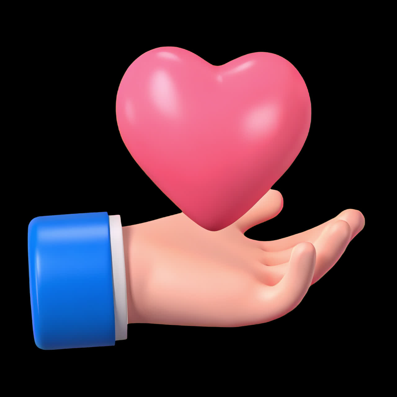 3D hand holding heart animation isolated asset, transparent 4K video, alpha channel, ProRes 4444