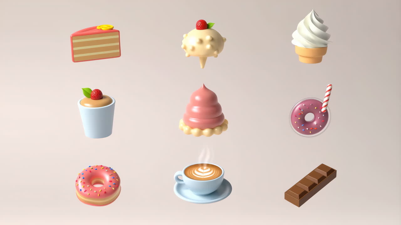 Assortment of 3D Rendered Sweet Treats and Beverages