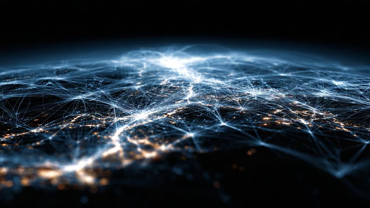 Vibrant Network of Connections: An Illuminated View of Earth's Geography Highlighting Digital Pathways and Illuminated Urban Areas