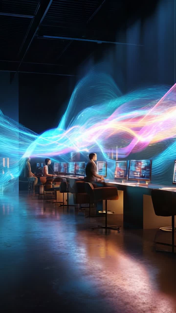 Dynamic Visualization of Data Flow in a High-Tech Workspace with Programmers Engaged in Advanced Analysis and Processing of Information Streams