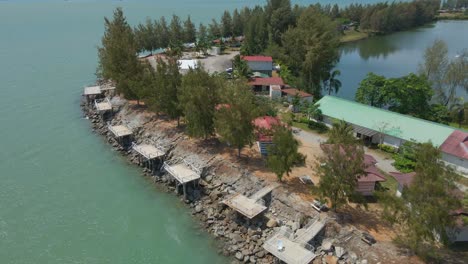 drone view of popular destinations in the waters, marina island, malaysia