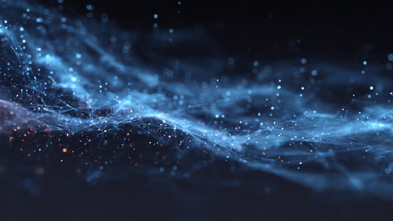 A mesmerizing view of shimmering particles in motion illustrates the intersection of technology and nature, showcasing how digital aesthetics can create a sense of movement and fluidity in the visual representation