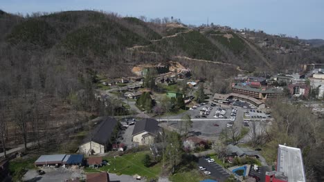 aerial view of bustling city nestled in the smoky mountains