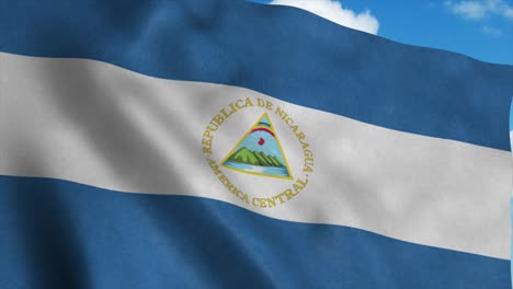 nicaragua flag waving in the wind, blue sky background. 4k