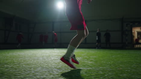 young soccer players training indoors