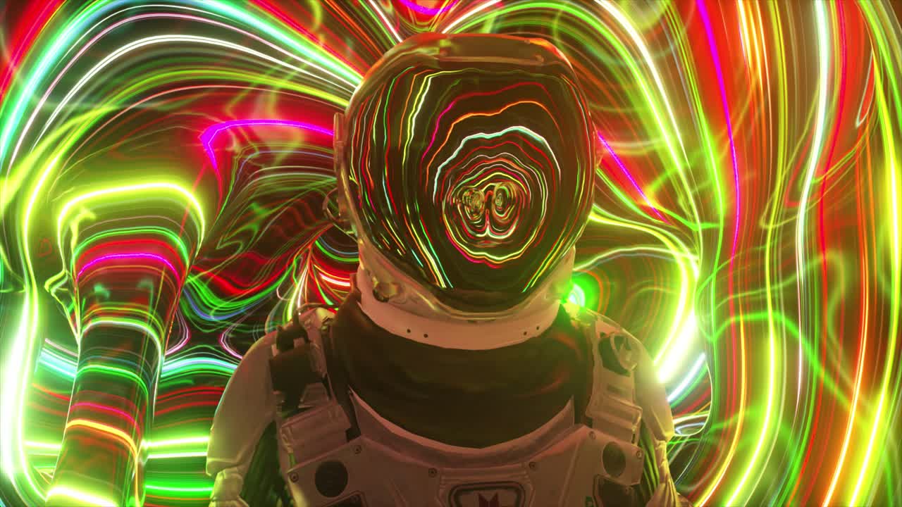 astronauta en un túnel espacial psicodélico