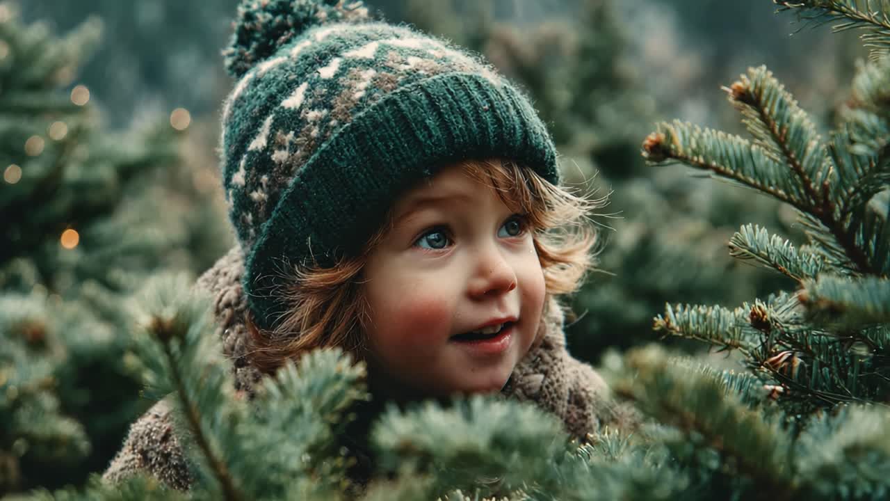 Joyful Child Surrounded by Evergreen Trees: Capturing Happiness Amidst Nature’s Beauty in a Winter Wonderland Setting