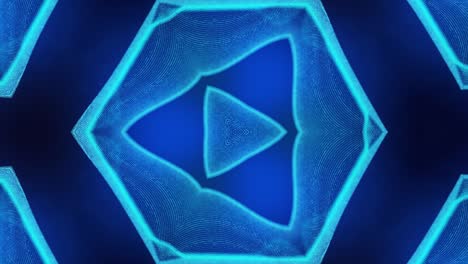 4k looped abstract blue background of glow particles form curved lines, surfaces simmetrical structures as in kaleidoscopic hologram. sci-fi abstract theme with particle waves.