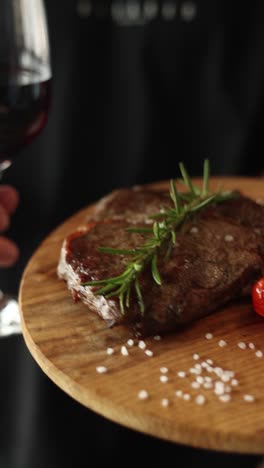 steak dinner with wine