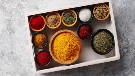 arrangement of spices in tray