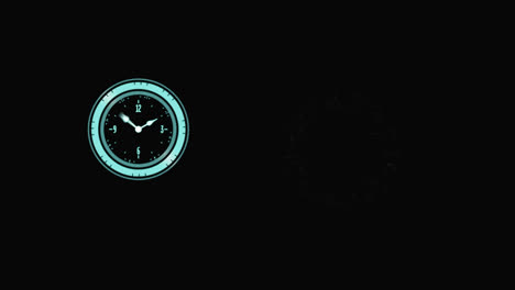 Animation-of-moving-clock-over-black-background