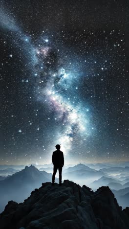 man contemplating the milky way from a mountaintop