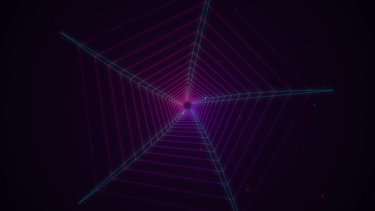 Abstract Digital Tunnel with Glowing Pentagonal Wireframe Structure
