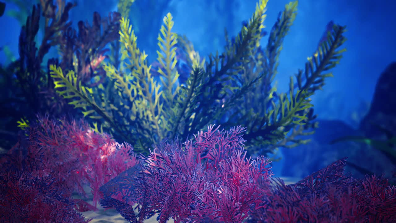 Vibrant underwater landscape showcasing colorful seaweed and aquatic plants